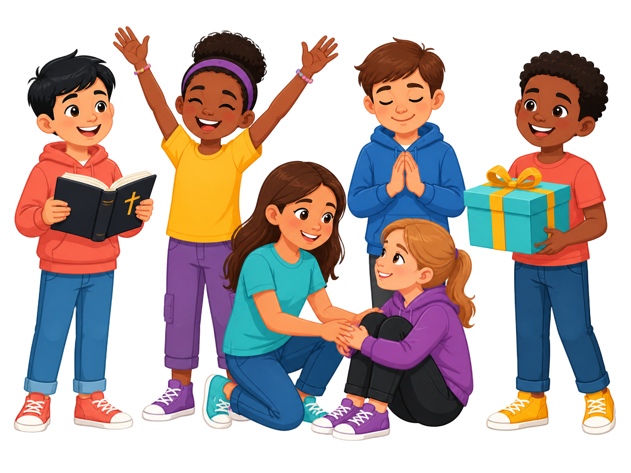Children serving, worshipping and praying